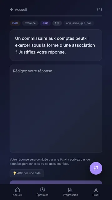 Question à réponse courte : zone de rédaction de la réponse.