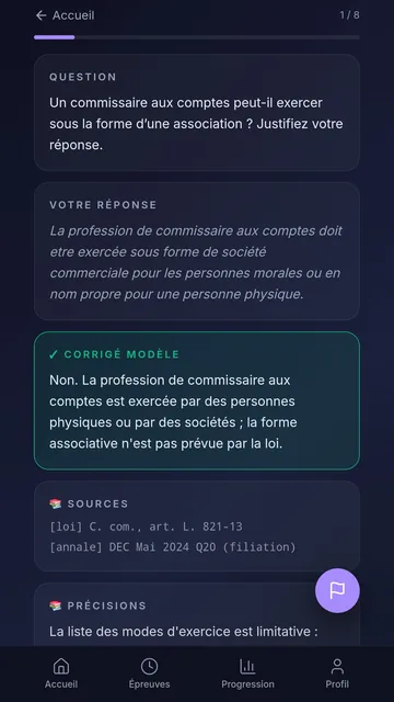 Correction : la réponse rédigée, le corrigé modèle et ses sources.